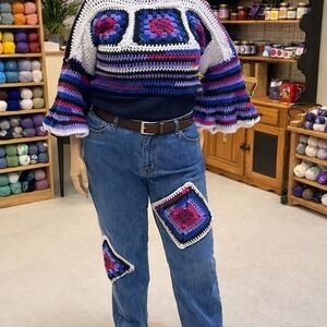 Blue Jean Set with Crochet Patchwork